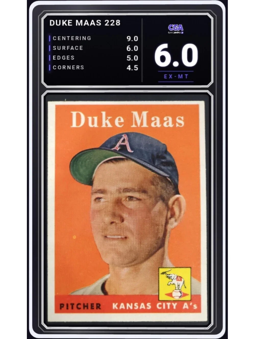 1958 Topps #228 Duke Maas Kansas City A's Athletics MLB - CGA 6.0 Digital Grade